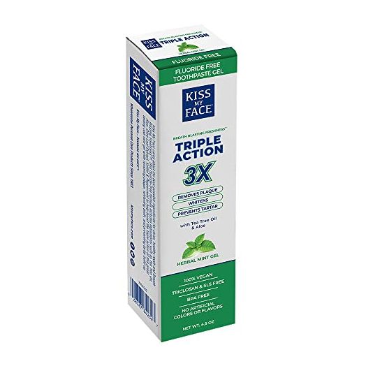 Kiss My Face Triple Action Herbal Mint Gel Toothpaste, SLS And Fluoride Free