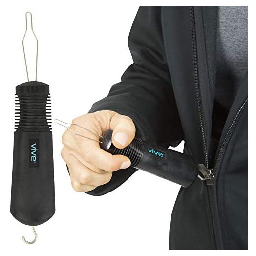 Vive Button Hook - Zipper Pull Helper - Dressing Aid Assist Device Tool for Arthritis, Dexterity Handle Grip