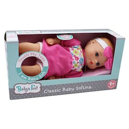Baby's First Doll 11' Classic Softina with Pink & Foral Jumper & Headband, Surface Washable, for Ages 1+