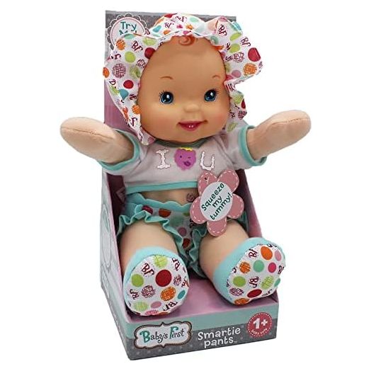 Baby's First Doll, Smartie Pants with Raspberry White T-Shirt, Machine Washable Doll, Lifelike Features, for Ages 1+