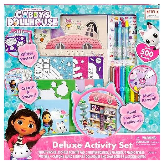Gabby's Dollhouse Deluxe Activity Set - Creativity with Stickers, Coloring, and More, Feat. Gabby Cat and Friends, Playset Packed with Gabby's Dollhouse Accessories, for Kids Ages 3+