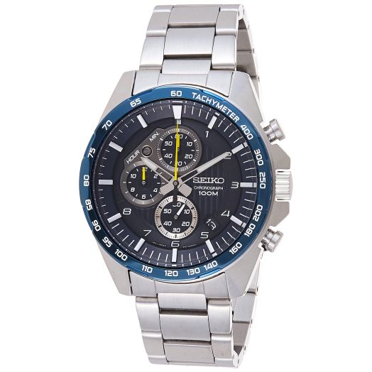 SEIKO SSB321 Chronograph Watch for Men - Blue Patterned Dial, Three Subdials & Date, and Tachymeter Bezel, 100m Water-Resistant