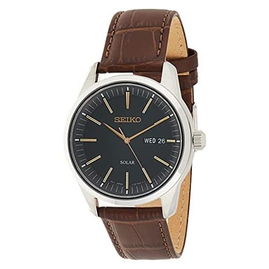 Seiko Men's Stainless Steel Japanese Quartz Leather Calfskin Strap
