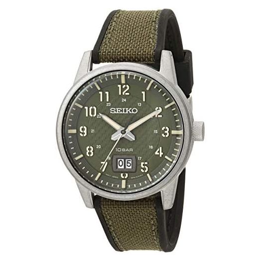 Seiko Men's Essentials Stainless Steel Japanese Quartz With Silicone Strap, Green (Model: SUR323)