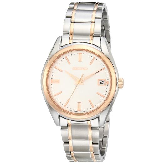 Seiko Women's Essentials Stainless Steel Japanese Quartz With Two Tone Strap, Silver/Rose Gold (Model: SUR322)