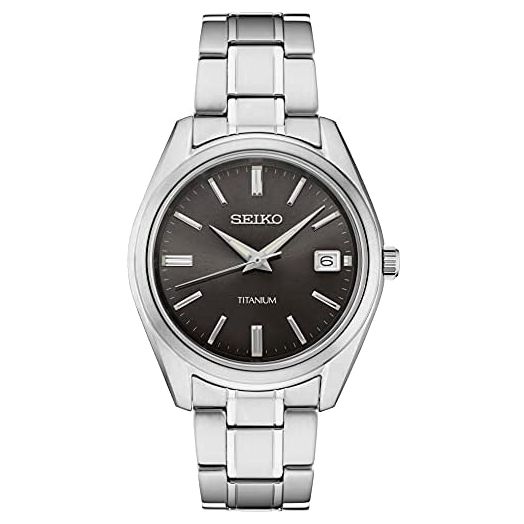 Seiko Men Stainless Steel Quartz Dress Watch with Titanium Strap, Silver, 20 (Model: SUR375)