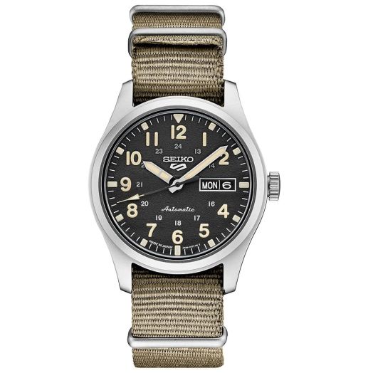 Seiko Men's SRPG35 Watch, Black Dial, 41-Hour Power Reserve, Stainless Steel Case, Nylon Strap, Water-Resistant