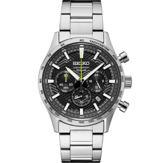 SEIKO Essentials SS Quartz Chrono Black Dial