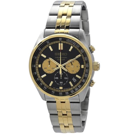 SEIKO Men's Black Dial Two-Tone Stainless Steel Band Chronograph GMT Analog Quartz Watch