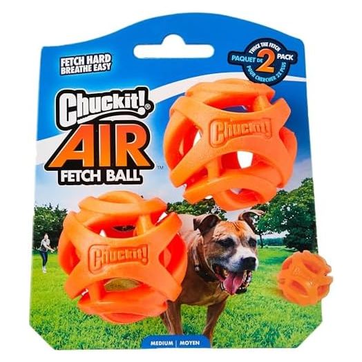 Chuckit Air Fetch Ball Dog Toy, Medium (2.5 Inch Diameter), for Dogs 20-60 lbs, Pack of 2