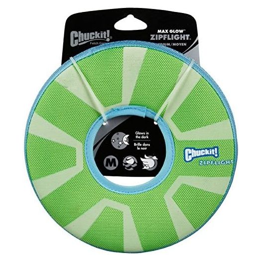 Chuckit! 2 Pack of Max Glow Zipflight Dog Toys, Medium 8.5-Inch2