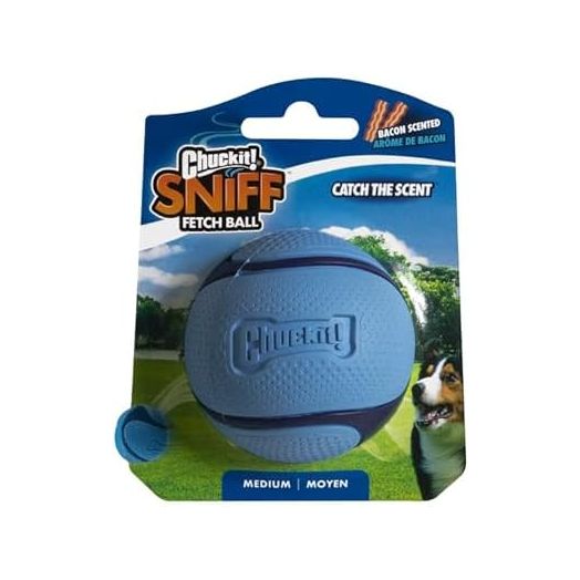 Chuckit! Sniff Ball Dog Toy, Durable High Bounce Bacon Scented Rubber Dog Ball Fetch Toy, Medium, 1 Pack