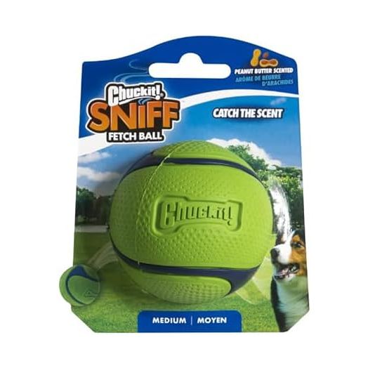 Chuckit! Sniff Ball Dog Toy, Durable High Bounce Peanut Butter Scented Rubber Dog Ball Fetch Toy, Medium, 1 Pack