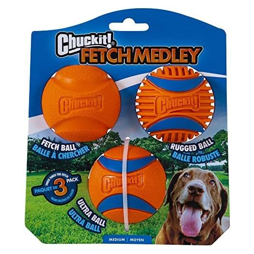 Chuckit! Dog Fetch Ball Medley, Medium, 3 Pack, Ultra, Rugged Balls Included