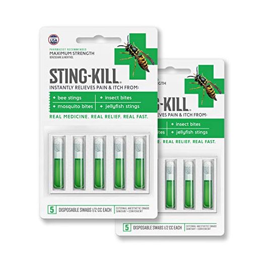 Sting-Kill First Aid Anesthetic Swabs, Instant Pain + Itch Relief From Bee Stings and Bug Bites, 5-count (pack of 2)