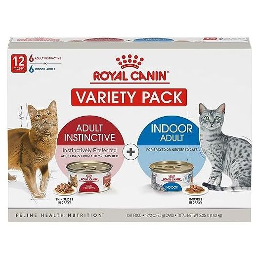 Royal Canin Feline Health Nutrition Indoor Adult & Adult Instinctive Wet Cat Food Variety Pack, Supports Healthy Digestion, Balanced Nutrition and Weight Management, 3 oz, 12 Pack
