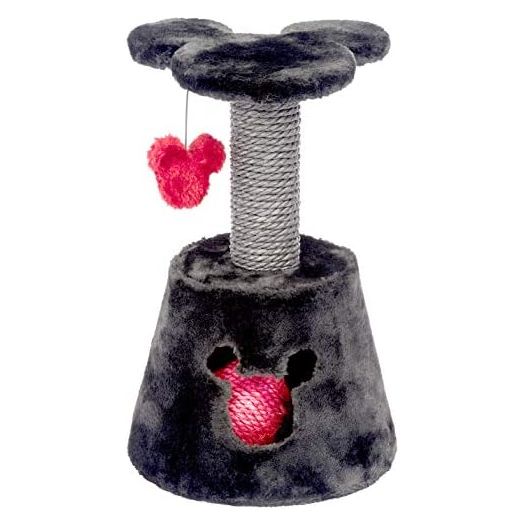 Penn-Plax Disney Kitten Activity Center with Sisal Rope Scratching Post, Rope Ball, Swatting Toy, and Mickey Mouse Platform – Dark Gray and Red