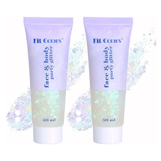 Face Glitter Gel, 2 Jars Holographic Chunky Glitter Makeup for Body, Hair, Face, Nail, Eyeshadow, Long Lasting and Waterproof Mermaid Sequins Liquid Glitter Total 6 Colors Available (#6, White, 2PCS)