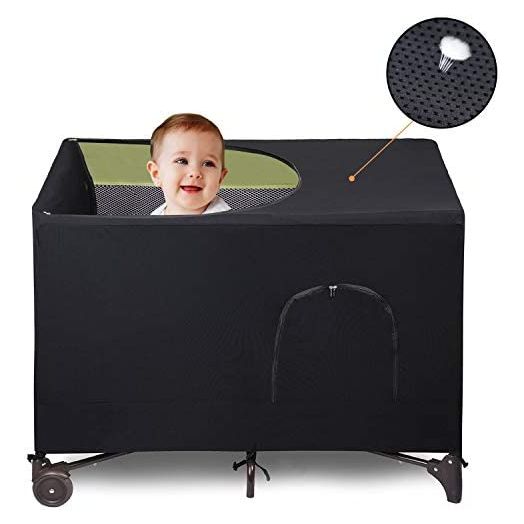 LLYWCM Crib Blackout Cover - Pack and Play Travel Crib Canopy - Stretchy Breathable Baby Netting Cover/Tent for Indoor or Outdoor Portable Playard to Sleeping or Play