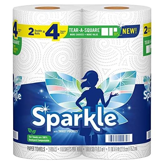 Sparkle® Tear-A-Square® Paper Towels, 2 Double Rolls = 4 Regular Rolls