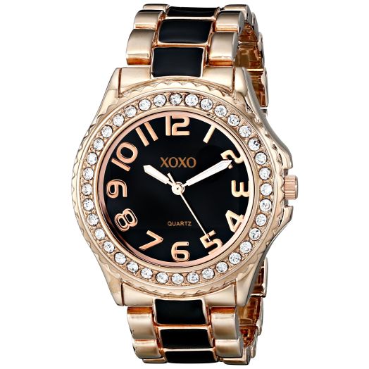 XOXO Women's XO5473 Rose Gold Tone and Black Epoxy Bracelet Watch