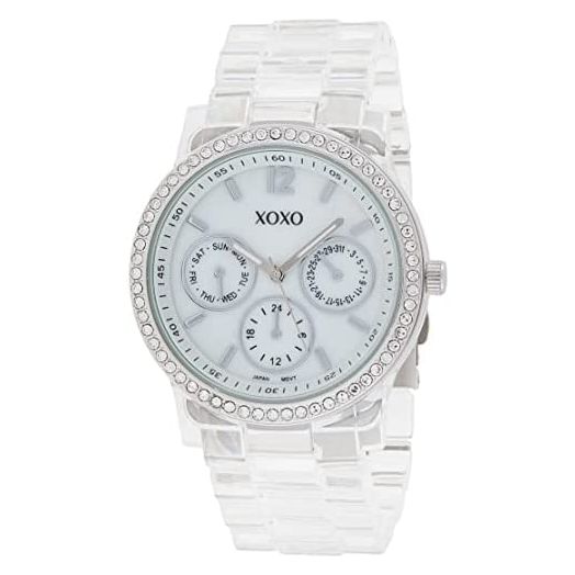 XOXO Women's XO5529 Clear Bracelet with Rhinestones on Silver Case Watch