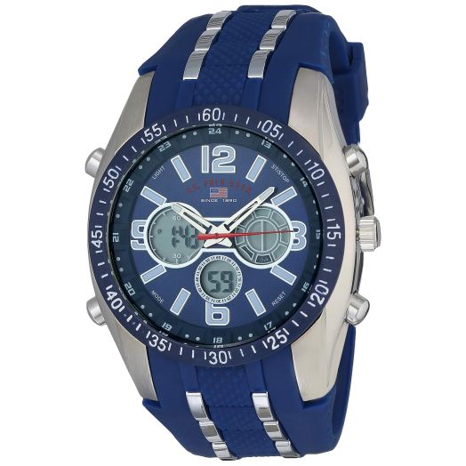 U.S. Polo Assn. Sport Men's US9284 Blue and Silver-Tone Analog/Digital Chronograph Watch
