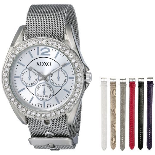 XOXO Women's XO9053 Rhinsetone-Accented Watch with Interchangeable Straps