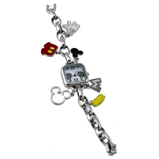 Disney MK2228 Women's Mickey Mouse MOP Dial Silver Tone Charm Bracelet Watch