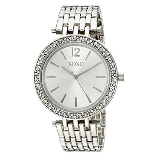XOXO Women's Analog Watch with Silver-Tone Case, Crystal-Inset Bezel, Silver-Tone Sunray Dial - Official XOXO Woman's Watch, Fold-Over Clasp with Double Push-Button Safety - Model: XO263