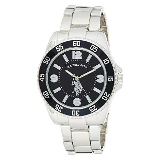 U.S. Polo Assn. Men's Silver-Toned Watch with a Black Dial, Automatic Quartz Metal/Alloy, Fold-Over-Clasp Watch - USC80515