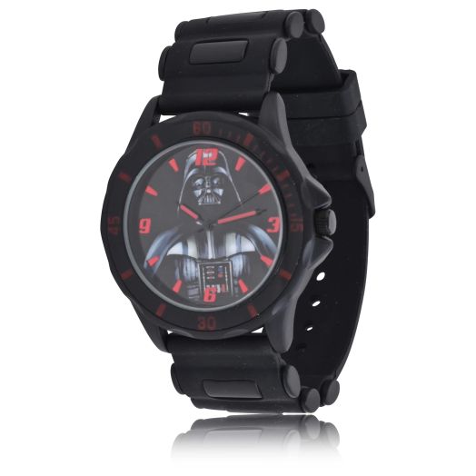 Accutime Star Wars Darth Vader Adult Men's Analog Watch - Silicone Strap, Glass Dial Face, Gunmetal 44.2Mm Case, Metal Links, Male, Wrist Watch in Black (Model: DAR9005AZ)