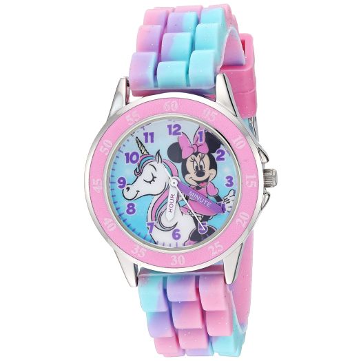 Accutime Kids Disney Minnie Mouse Unicorn Analog Quartz Time Teacher Wrist Watch with Pink Bezel, Cotton Candy Strap for Toddlers, Girls & Boys to Learn How to Tell Time (Model: MN9072AZ)