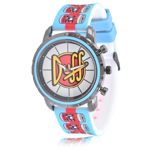 Accutime Simpsons Adult Men's Analog Watch - Faux Leather Strap, Glass Dial Face, Gold Case, Male, Analog Wrist Watch in Multi and Blue (Model: SMP9003AZ)