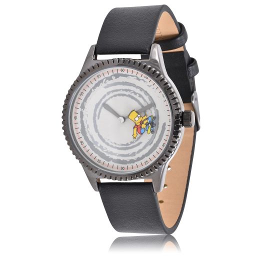 Accutime Simpsons Adult Women's Analog Watch - Faux Leather Strap, Glass Dial Face, Gold Case, Female, Analog Wrist Watch in Black (Model: SMP5002AZ)