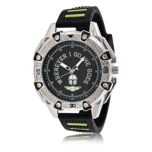 Accutime Lucas Star Wars Baby Yoda Adult Men's Analog Watch - Silicone Strap, Large Glass Dial, Mattle Case, Male, Analog Wrist Watch in Black (Model: MNL9008AZ)