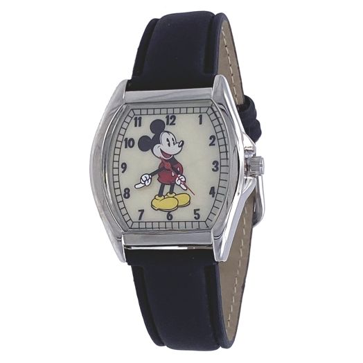 Disney MK5471 Men's Vintage Black Strap Silver Tone 3 Hand Analog Watch
