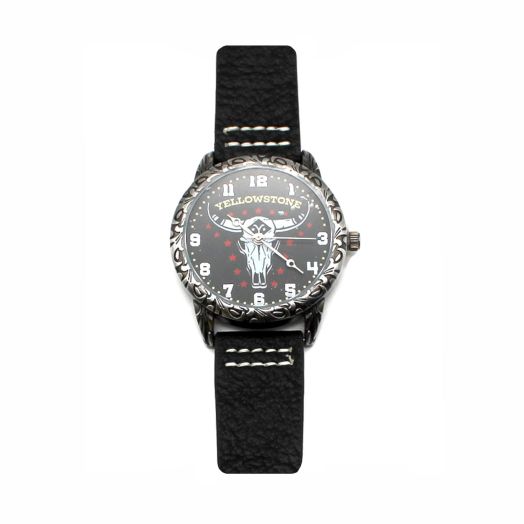 Accutime Unisex Yellowstone: The Bad Batch Gun Metal Gray Analog Quartz Wrist Watch with Metal Links and Black Faux Leather for Male or Female All Ages (Model: YLW5005AZ)