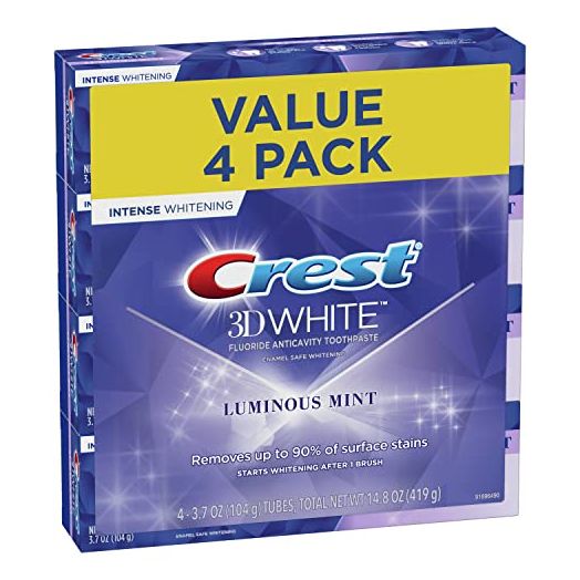 Crest 3D White Luminous Mint Teeth Whitening Toothpaste, 3.7 oz (Pack of 4)