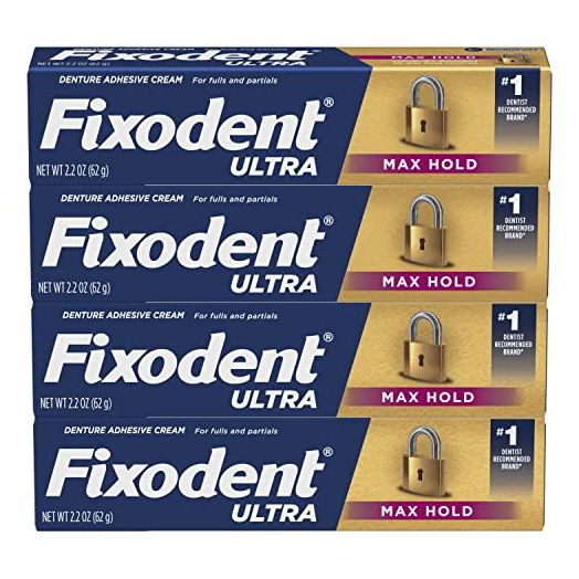 Fixodent Ultra Max Hold Secure Denture Adhesive Cream for Full and Partial Denture Wearers, 2.2oz (Pack of 4)