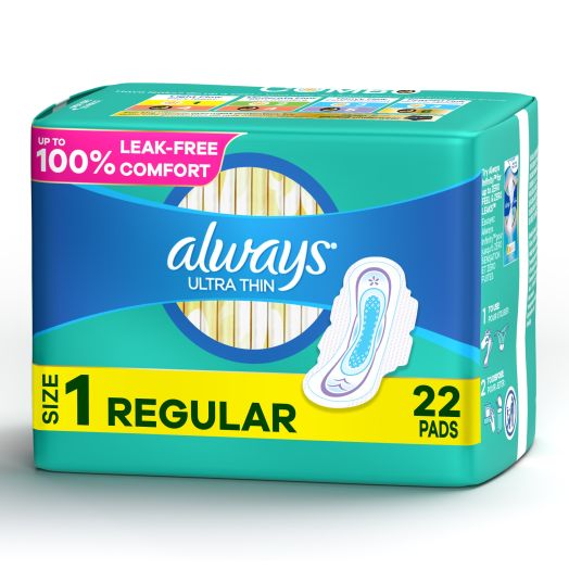 Always Ultra Thin Pads Size 1, Regular Daytime Absorbency with Wings, Unscented, 22 Count
