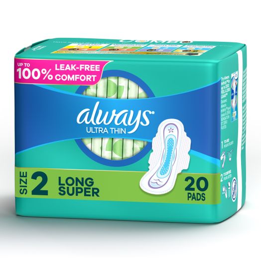 Always Ultra Pads Size 2, Long Super Day Time Absorbency With Wings, Unscented, 20 Count