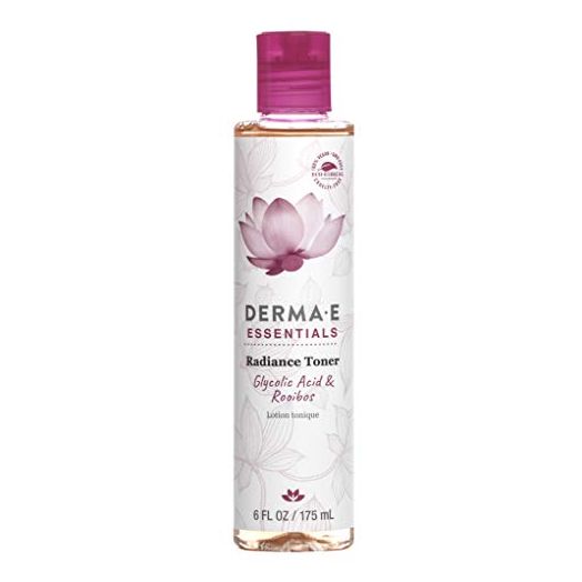 DERMA E Radiance Toner – Facial Toner with Glycolic Acid and Rooibos – Brightening and Exfoliating Toning Solution Refreshes and Purifies Skin, 6 oz