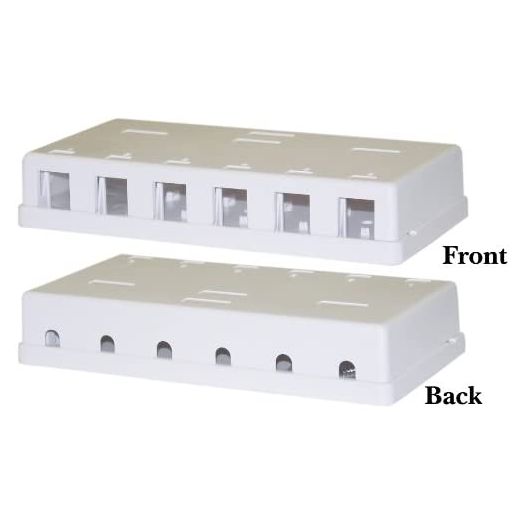 6 Port Keystone Jack Surface Mount Box, White, Surface Mount Box for Networking, Home Theatre, Security/Surveillance, Cablewholesale