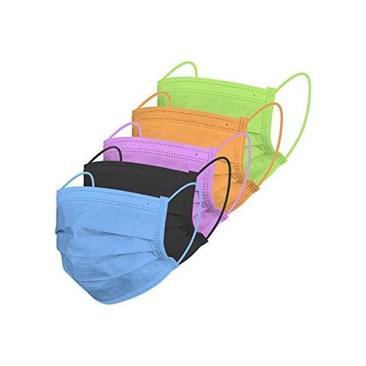 HoMedicsDisposable 3-Layer Face Mask, Adjustable Elastic Ear-Loop, 3-Ply Protection for Air Pollution and Dust, 50 Pack, Multicolor