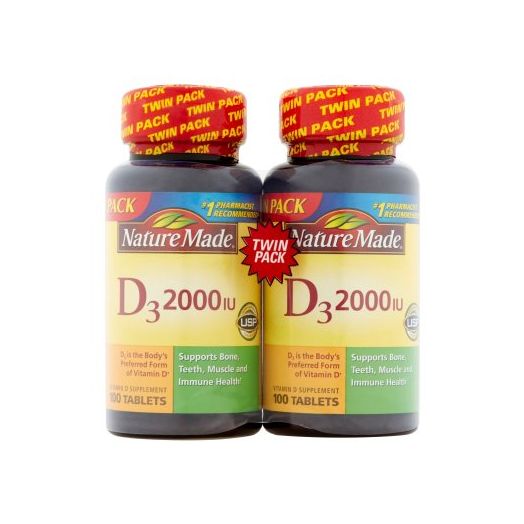 Nature Made Vitamin D3 2000 IU Supplement Tablets, 100 count, 2 pk