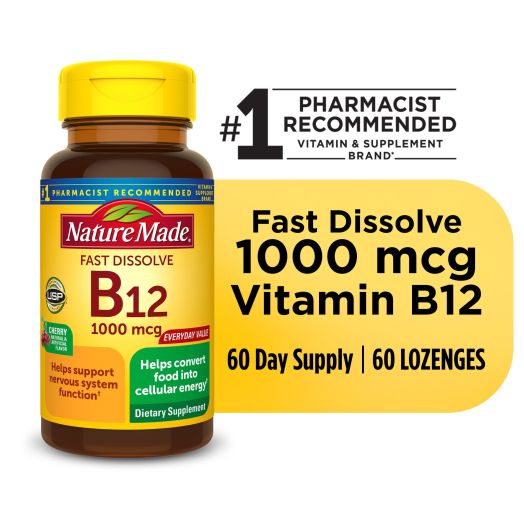 Nature Made Fast Dissolve Vitamin B12 1000 mcg Micro-Lozenges, 60 Count
