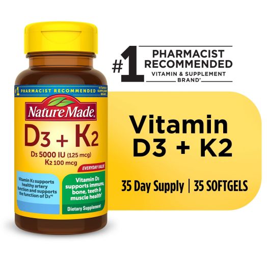 Nature Made Vitamin D3+K2 Softgels, 35 Count
