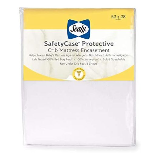 Sealy SafetyCase Protective Waterproof Zippered Toddler and Baby Crib Mattress Encasement - White, 52” x 28”