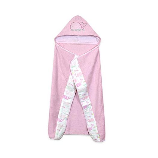 Just Born Boys and Girls Newborn Infant Baby Toddler Hooded Bath Towel, Pink Whale, One Size